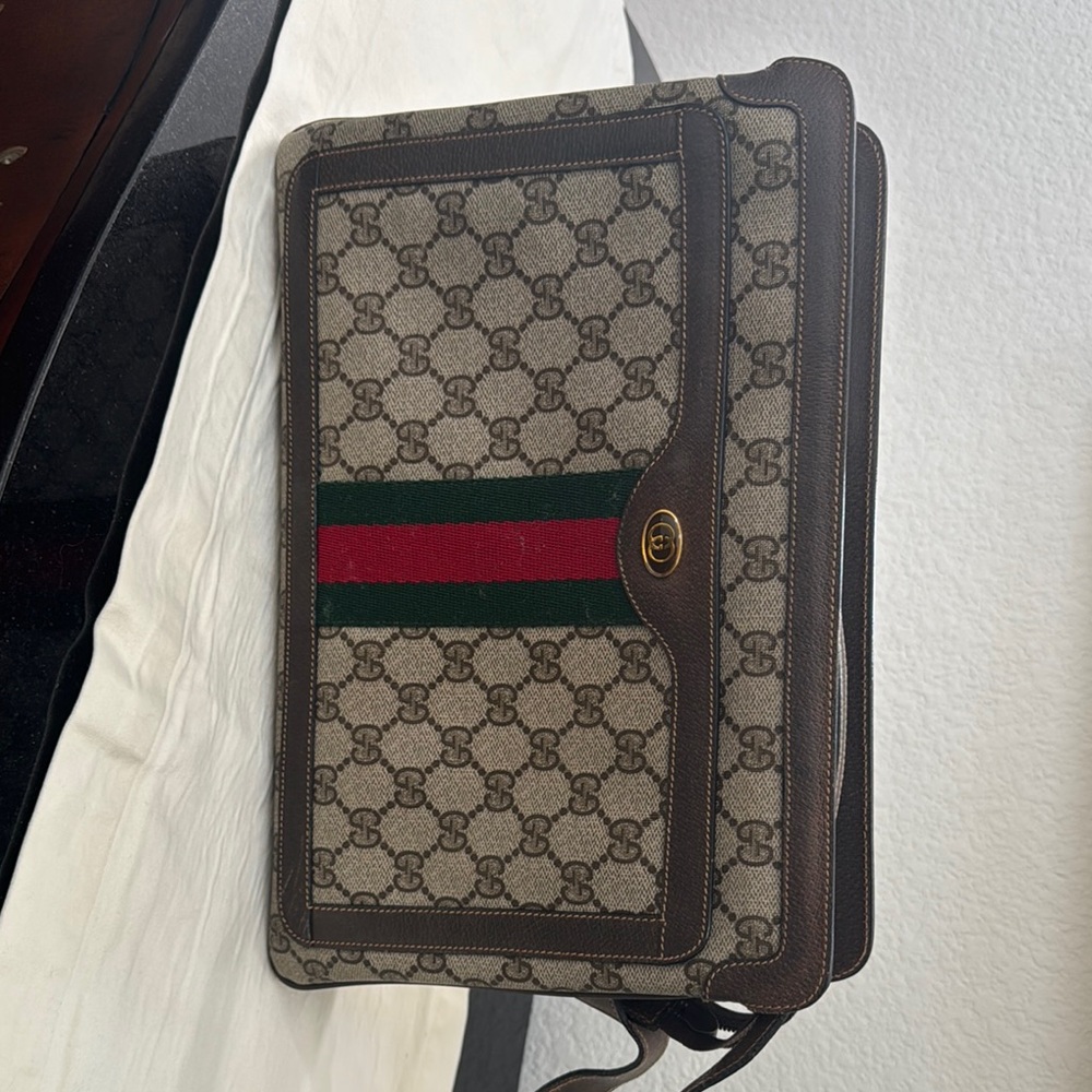 Gucci Brown and Green Shoulder Bag with Signature Stripe